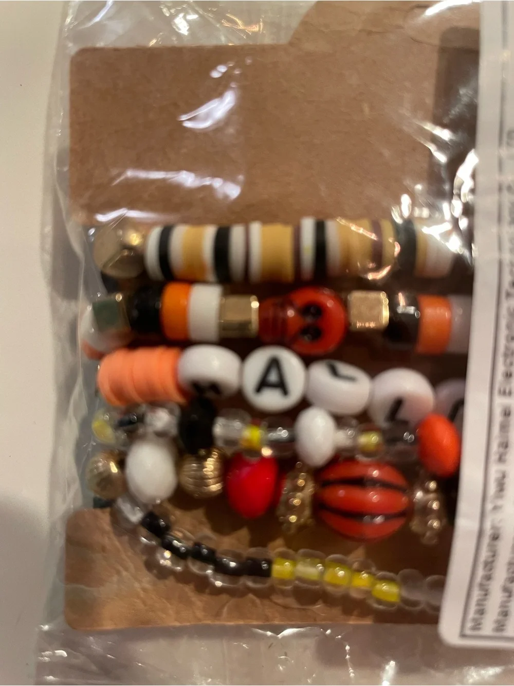 Happy Halloween Beaded Stretch Bracelet Set with Charm - Orange & Black